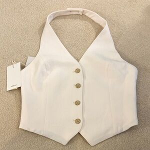 White Halter Vest with Button Front